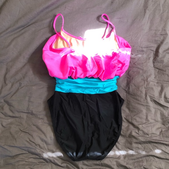 Vintage 80’s Cole of California High Cut One Piece ruched color Blocked Swimsuit - Picture 7 of 9